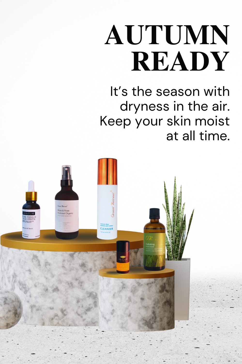 Skincare products for fall season skin hydration.