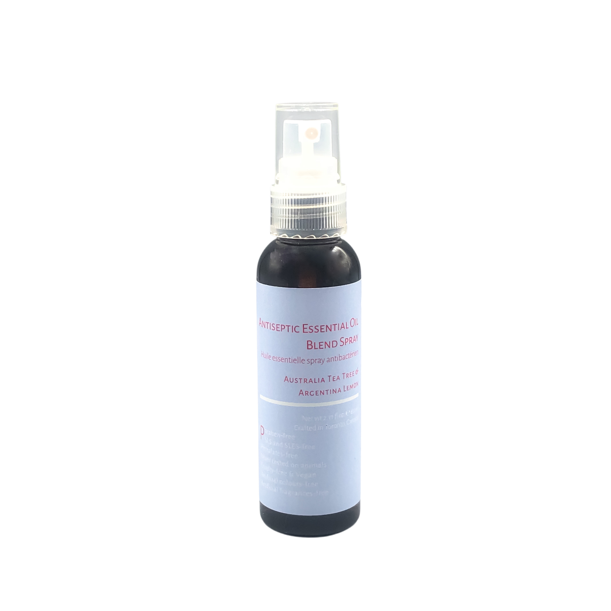 Natural hand sanitizer with essential oil blend.