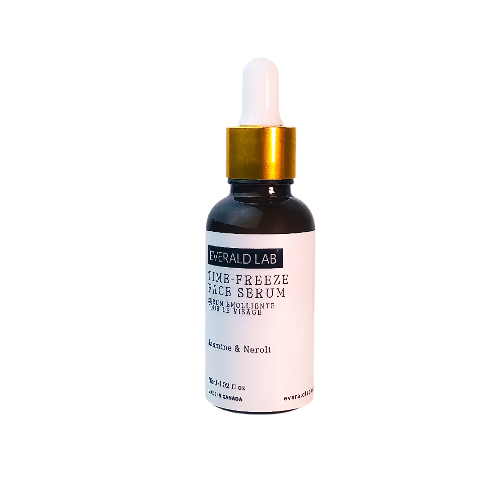 Time freeze facial serum contains active ingredients, organic jasmine, neroli, helps nourish skin tone and texture.