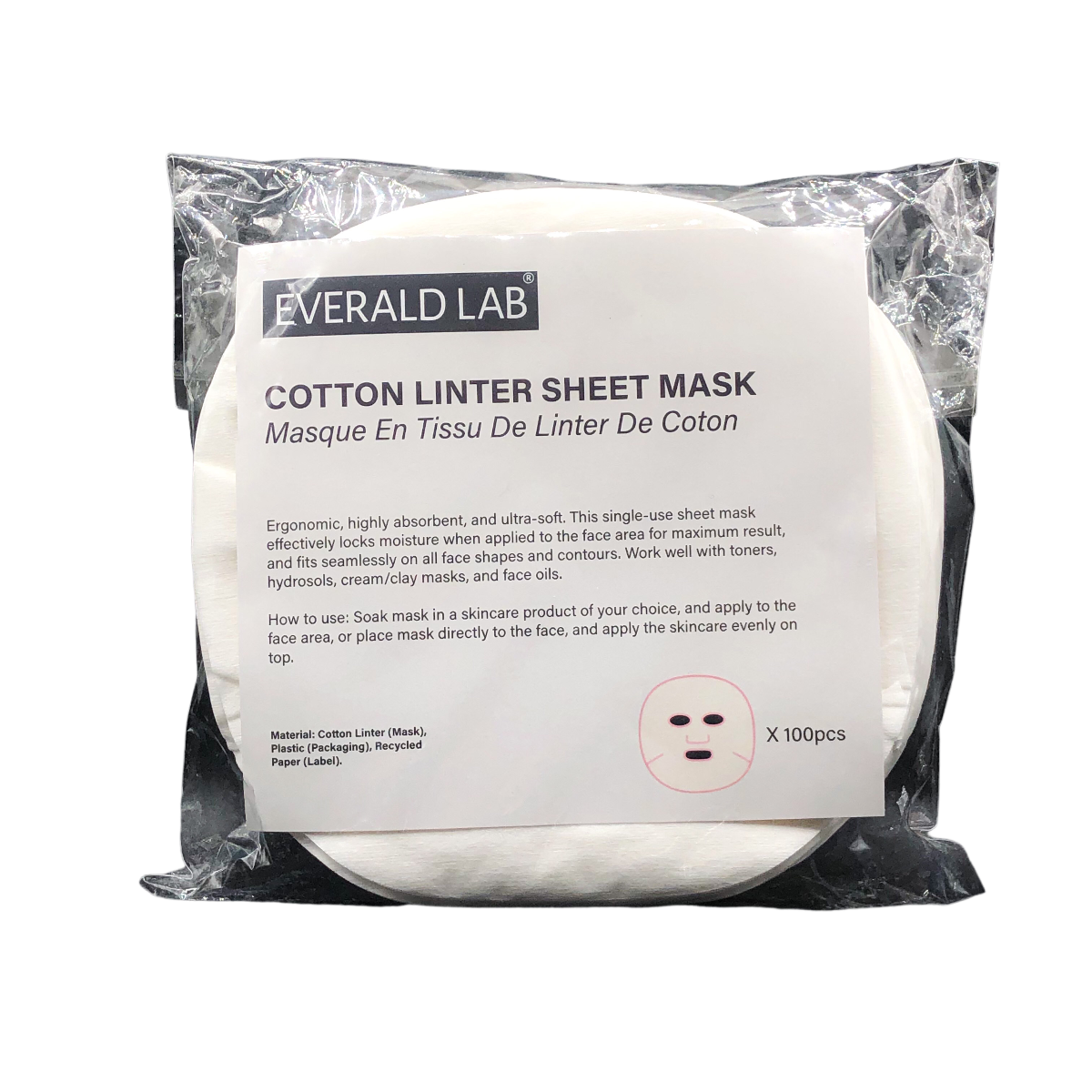 Cotton linter sheet mask is highly absorbent, soft, and able to be used with any other skin care products.