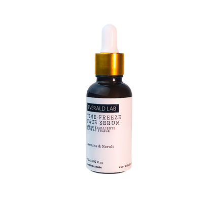 Time freeze facial serum contains active ingredients, organic jasmine, neroli, helps nourish skin tone and texture.