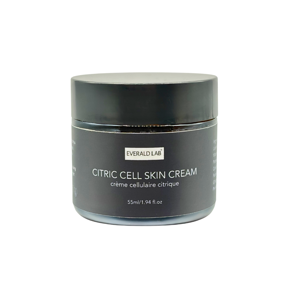 Black jar of Everald Lab Citric Cell Skin Cream on a white background