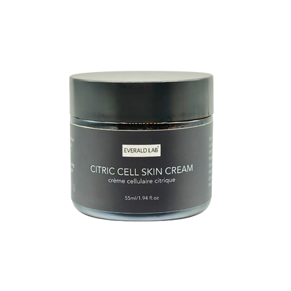 Black jar of Everald Lab Citric Cell Skin Cream on a white background
