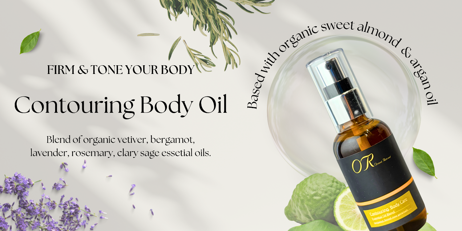 Contouring Body Oil with organic argan and sweet almond oil, blended with organic essential oils.