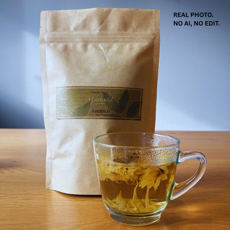 Organic marigold tea in cup.