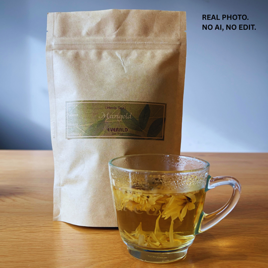 Organic marigold tea in cup.