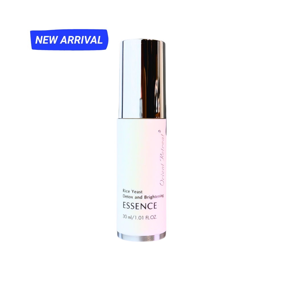 A 30 ml bottle of Opotai Botanical Essence Rice Yeast Detox and Brightening serum, featuring a white iridescent label and a reflective silver cap, shown on a white background with a blue 'NEW ARRIVAL' banner in the top left.
